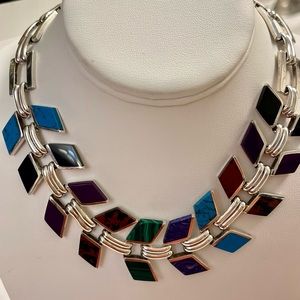Mexico Fine 950 Sterling Multi-Stone Heavy Necklace